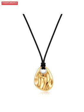 Adjustable Slip-Knot Cord Necklace with Hammered Pendant for Women